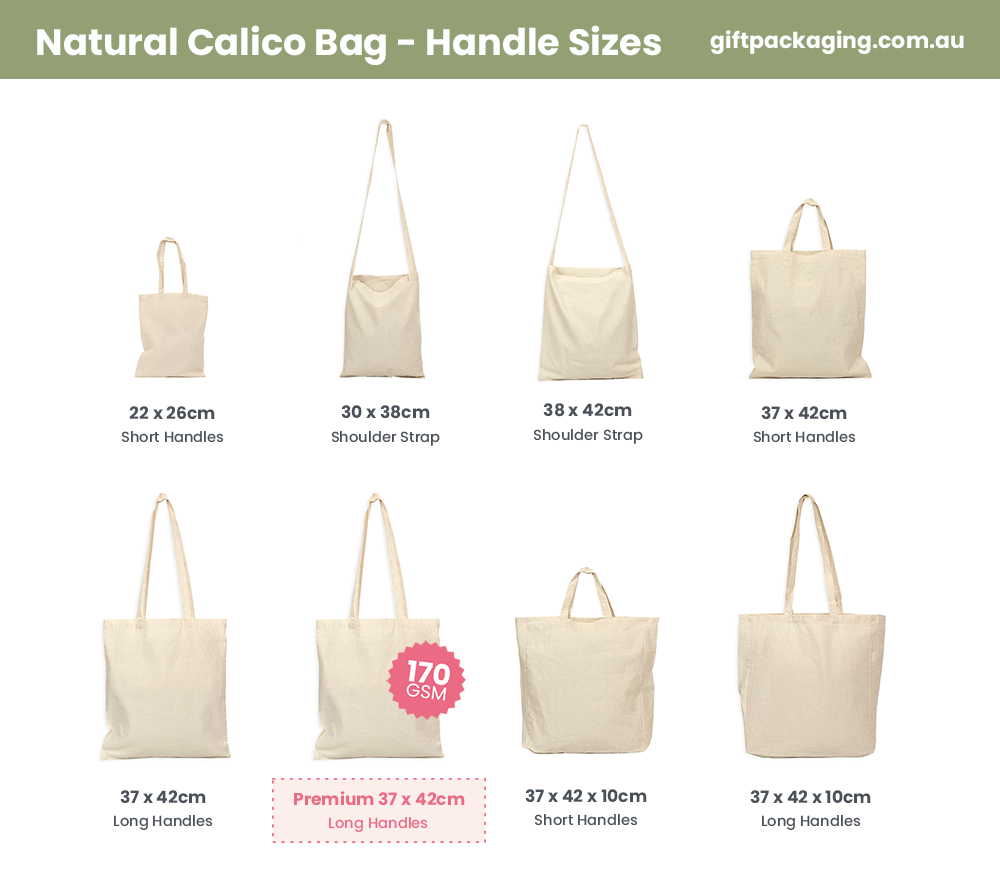 Large View Custom PREMIUM DTF Printed - Premium Natural Calico Bags - 37cm x 42cm with Two Long Handles