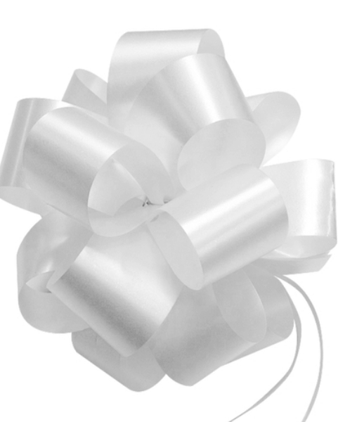 10 x Pull String Jumbo Pom Pom Bow - 16cm - White
