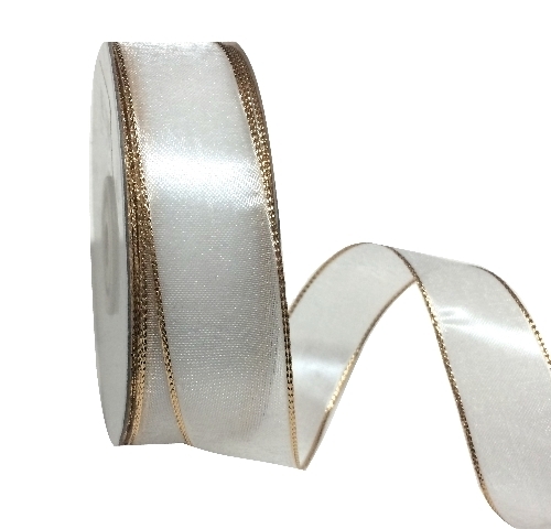 Gold Wire Edged Ribbon 25mm Silver 