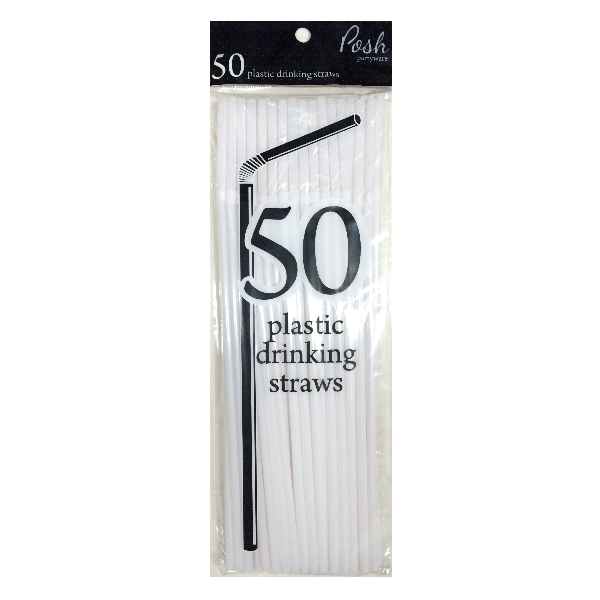 Plastic Straws Flexible 50pc White