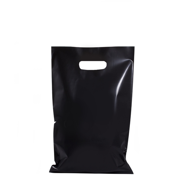 100 x Plastic Carry Glossy Black Bags Small, Medium With