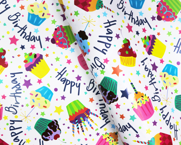 Wrapping Paper - 500mm x 60M - Birthday Cupcakes