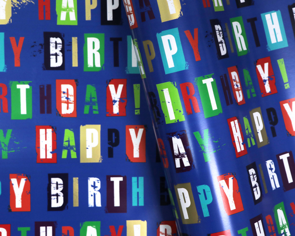 Wrapping Paper - 500mm x 60M - Happy Birthday Blue