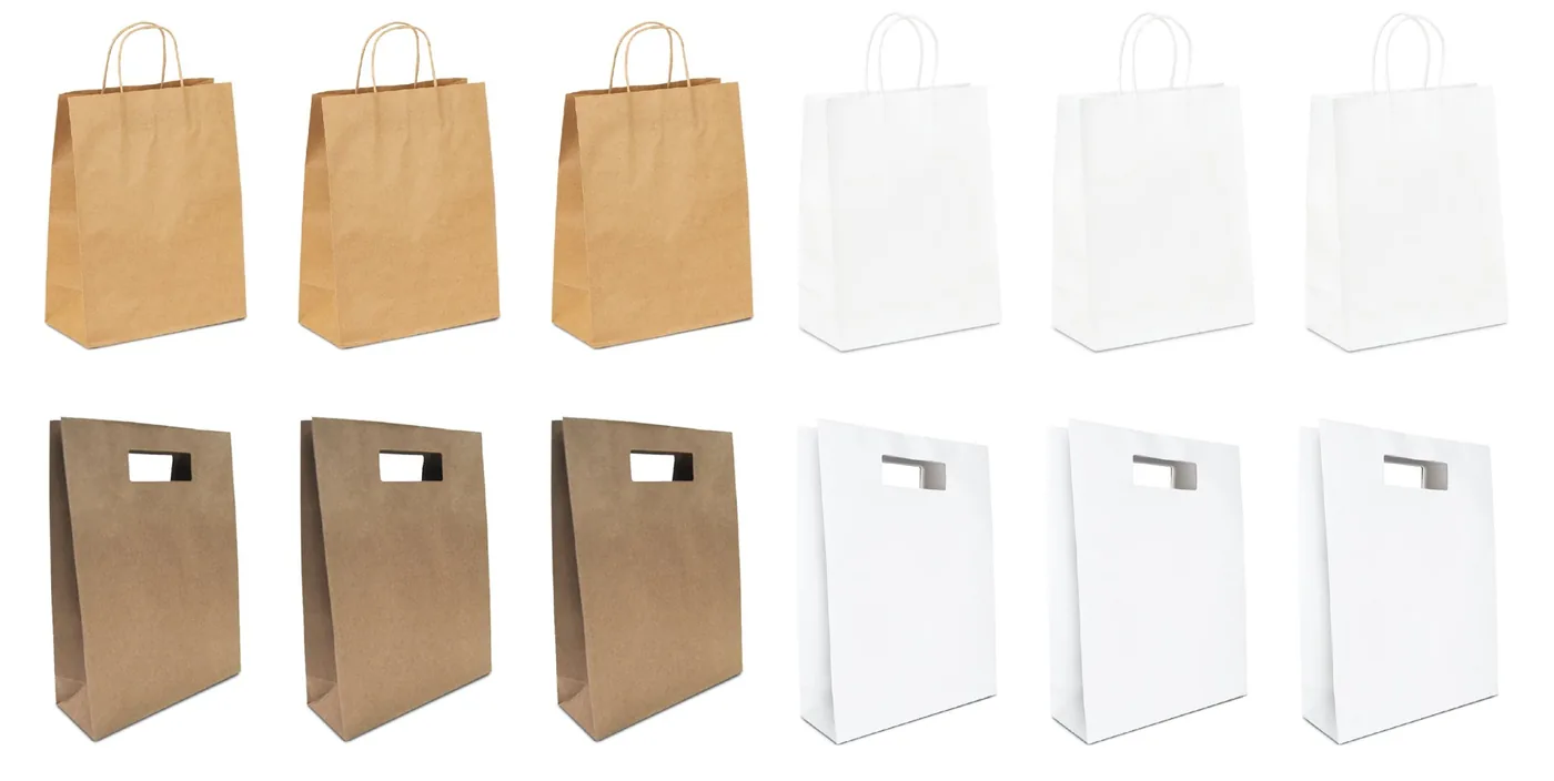 Unprinted kraft and white paper bags