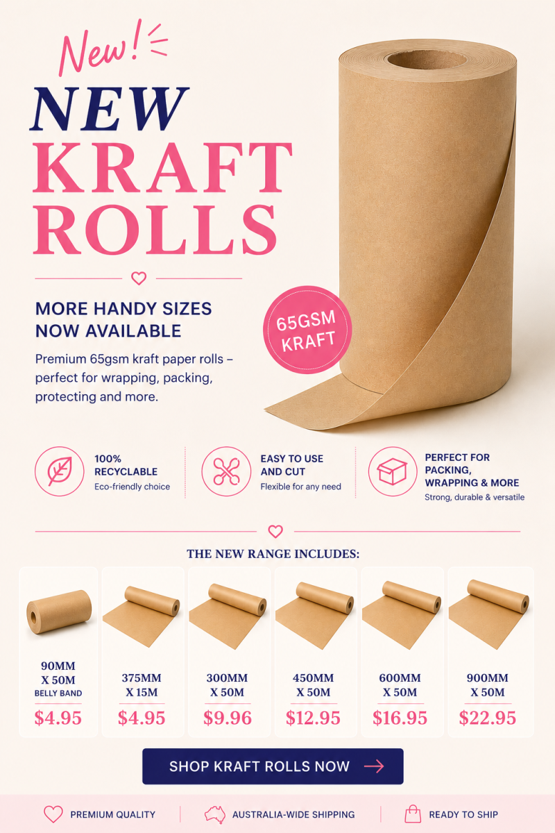 New Kraft Paper Rolls — More Sizes Now Available from Gift Packaging Australia