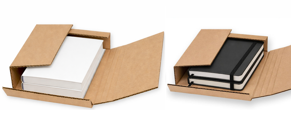 Notebooks packed in multi crease boxes