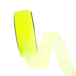 Sheer Organza Cut Edge Ribbon - 25mm x 50m - Fluoro Yellow