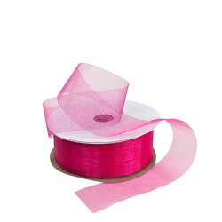 Sheer Organza Cut Edge Ribbon - 25mm x 50m - Rosebloom Hot Pink