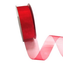 Sheer Organza Cut Edge Ribbon - 25mm x 50m - Red