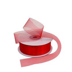 Sheer Organza Cut Edge Ribbon - 25mm x 50m - Red