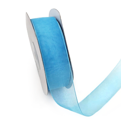 Sheer Organza Woven Edge - 25mm x 25m - Turquoise Blue