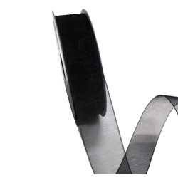 Sheer Organza Woven Edge - 25mm x 25m - Black
