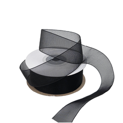 Sheer Organza Woven Edge - 25mm x 25m - Black