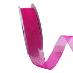 Sheer Organza Woven Edge - 25mm x 25m - Rosebloom Hot Pink