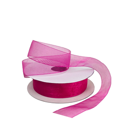 Sheer Organza Woven Edge - 25mm x 25m - Rosebloom Hot Pink