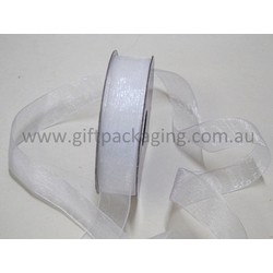 Sheer Organza Woven Edge - 25mm x 25m - White