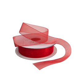 Sheer Organza Woven Edge - 25mm x 25m - Red