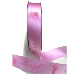 Printed Florist Tear Ribbon - 30mm x 91M - It's a girl! - Pink