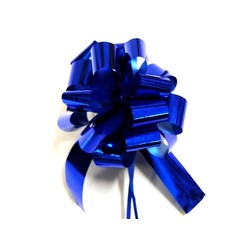 12 x Pull String Pom Pom Bow - Metallic Blue