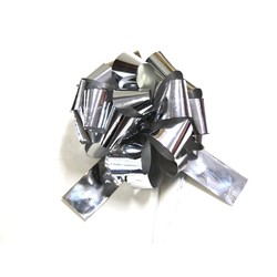 12 x Pull String Pom Pom Bow - Metallic Silver