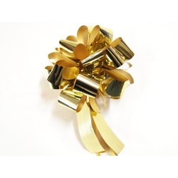 12 x Pull String Pom Pom Bow - Metallic Gold