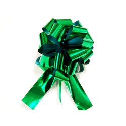 12 x Pull String Pom Pom Bow - Metallic Green