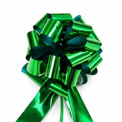 12 x Pull String Pom Pom Bows - Metallic Green Gift Bow