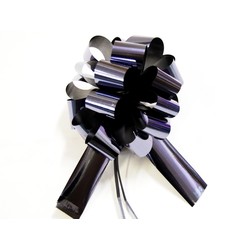 12 x Pull String Pom Pom Bow - Metallic Black