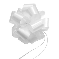 12 x Pull String Pom Pom Bows - White Gift Bows