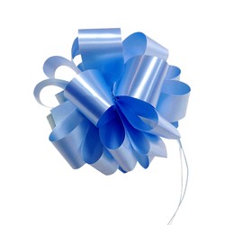 12 x Pull String Pom Pom Bow - Light Blue