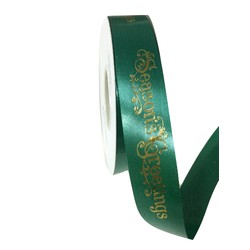 Printed Florist Tear Ribbon - 30mm x 45M - Green with Gold Season's Greetings