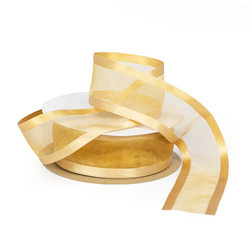 Sheer Organza Satin Edge Ribbon - 38mm x 25m - Antique Gold
