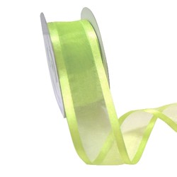 Sheer Organza Satin Edge Ribbon - 38mm x 25m - Lime Green