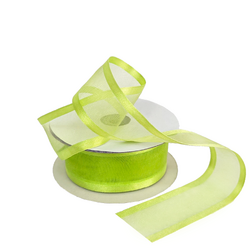Sheer Organza Satin Edge Ribbon - 38mm x 25m - Lime Green