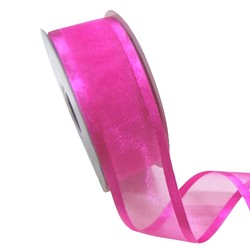Sheer Organza Satin Edge Ribbon - 38mm x 25m - Rosebloom Hot Pink