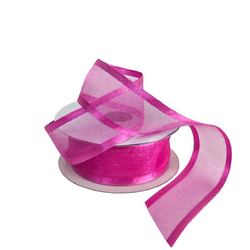Sheer Organza Satin Edge Ribbon - 38mm x 25m - Rosebloom Hot Pink
