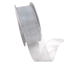 Sheer Organza Woven Edge - 38mm x 25m - Silver