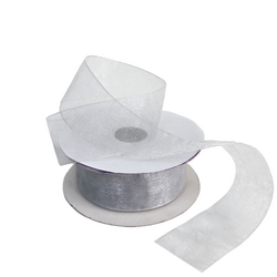 Sheer Organza Woven Edge - 38mm x 25m - Silver