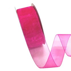 Sheer Organza Woven Edge - 38mm x 25m - Rosebloom Hot Pink