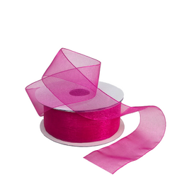 Sheer Organza Woven Edge - 38mm x 25m - Rosebloom Hot Pink