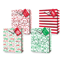 Christmas Bags Foil Pattern and Satin Handles - Medium To Large
