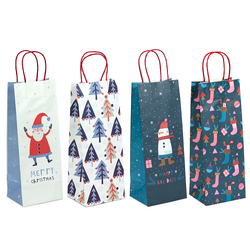 Christmas Bottle Kraft Gift Bags - Assorted Multicolour Designs