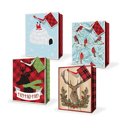 Christmas Bags with Glitter and Satin Ribbon Handles - Medium To Large
