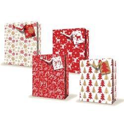 Christmas Bags with Glitter and Satin Ribbon Handles - Medium To Large