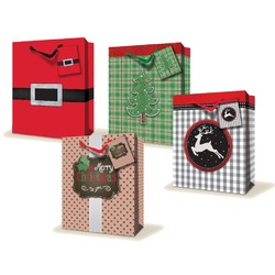Christmas Bags with Foil and Satin Ribbon Handles - Medium To Large