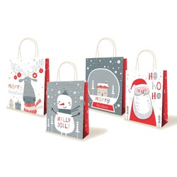 Kraft Bags - Christmas Selection #2 - Red White Grey - Medium to Large