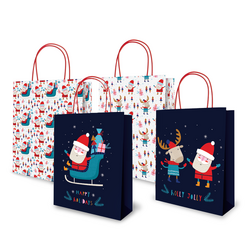 Christmas Kraft Bags -  Medium to Large - Santa & Sled Assortment