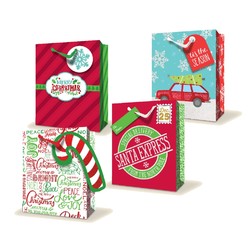 Christmas Gift Bags with Foil, Glitter and Fun Gift Tags attached - Medium to Large
