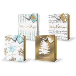 Christmas Bags Gold Foil Pattern and Satin Handles - Medium To Large