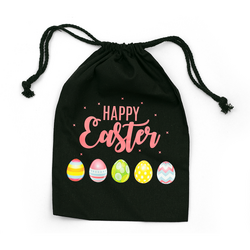 Easter Bags - Pink Eggs - Black Calico Bags 20cm x 30cm with drawstrings